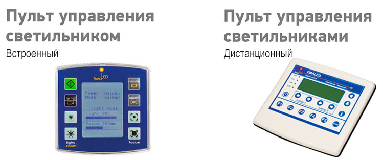 Светильник хирургический двухблочный ЭМАЛЕД 500/500 KHD с видеокамерой - Пульты управления Светильник хирургический двухблочный ЭМАЛЕД 500/500 KHD с видеокамерой - Пульты управления